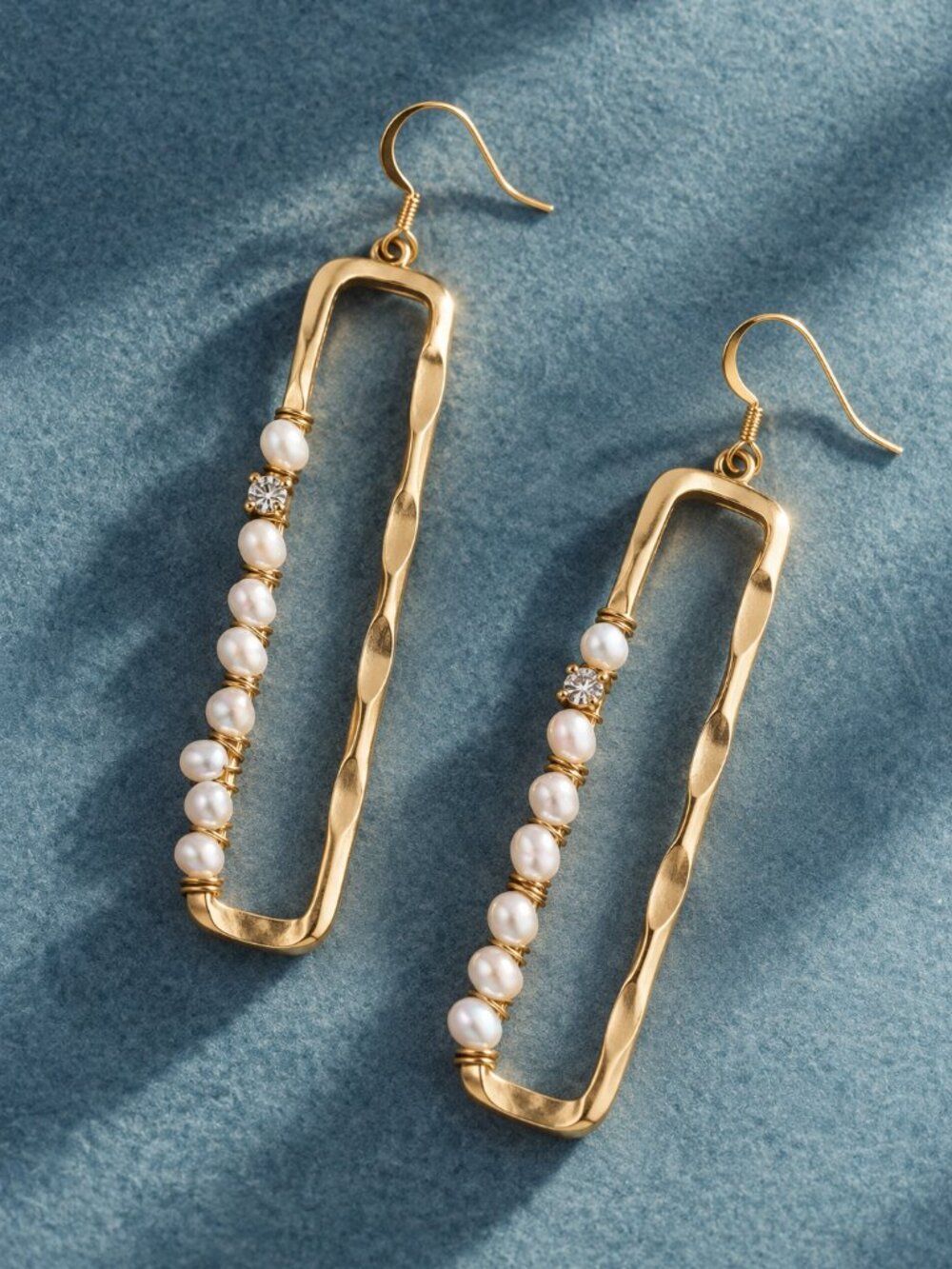 Anthropologie 18K Gold Pearl Geometric Linear Drop Earrings